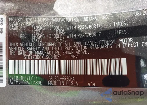 2020 Toyota Sienna Xle from USA, damaged, VIN 5TDYZ3DCXLS081671